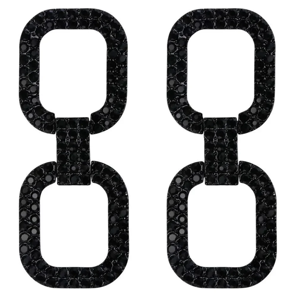 Carbon Black with Black Onyx Austrian Crystal Double Link Post Back Earrings